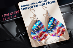 USA Patriotic firework teardrop earrings sublimation design Product Image 1