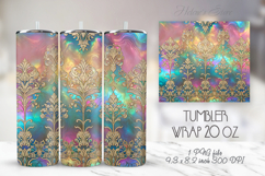 Gold floral rainbow tumbler 20oz wrap sublimation design png Product Image 1
