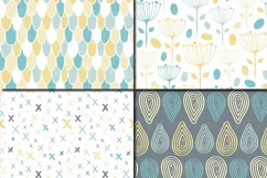 Blue and Yellow Seamless Digital Paper / Pastel Hand drawn patterns / Scales, Hearts, Leaves, Terrazzo Backgrounds Product Image 3
