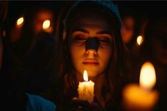 Serene vigil: woman with candlelit face Product Image 1