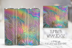 Gold floral rainbow tumbler 20oz wrap sublimation design png Product Image 1