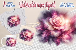 Watercolor Aesthetic Roses Clipart |Magic bright pink Flower Product Image 1