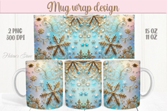 Christmas snowflakes mug wrap png |Blue &amp; gold mug design Product Image 1