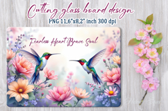 Hummungbird flowers kitchen glass cutting board sublimation Product Image 1