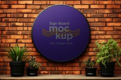 rounded Sign Board Mockup on Building Wall Product Image 1