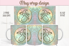 Pastel Green Halloween witch iridescent mug wrap design png Product Image 1