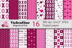 Magenta and Pink Valentine Digital paper Pack with hearts and arrows / Valentine backgrounds / Valentine patterns Product Image 1