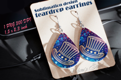 Uncle Sam's hat USA Patriotic teardrop earrings sublimation Product Image 1