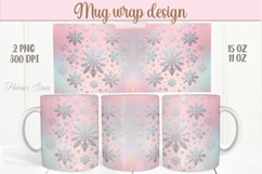 Christmas snowflakes mug wrap png |Pink &amp; silver mug design Product Image 1