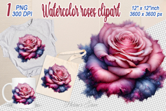 Watercolor Aesthetic Roses Clipart |Magic bright pink Flower Product Image 1