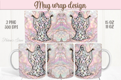 Pastel pink Halloween ghost iridescent mug wrap design png Product Image 1