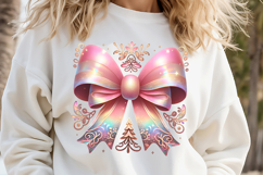 Christmas coquette bows design|Gold Pink bow T-shirt clipart Product Image 2