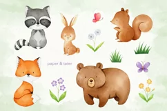 Watercolor Woodland Animals Clipart Graphics Product Image 2