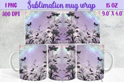 Lilac pastel floral mug wrap 15 oz sublimation design png Product Image 1