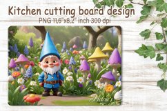 3d gnome in spring garden kitchen cutting board sublimation Product Image 1