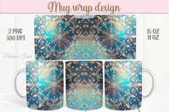 Christmas snowflakes mug wraps png |Blue &amp; golden mug design Product Image 1
