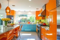 Modern kitchen with bright orange cabinets Product Image 1