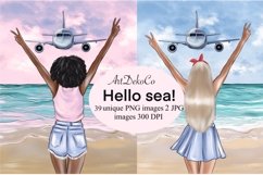 Sea girl clipart, Fashion girl clipart, Airplane clipart Product Image 1