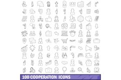 100 cooperation icons set, outline style Product Image 1