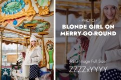 Smiling blonde lady stands on a merry-go-round Product Image 3