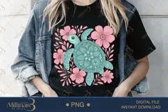 Boho Floral Sea Turtle Watercolor PNG | Ocean Animal Clipart Product Image 1