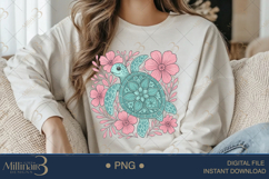 Boho Floral Sea Turtle Watercolor PNG | Ocean Animal Clipart Product Image 2