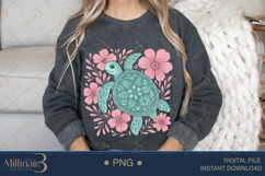 Boho Floral Sea Turtle Watercolor PNG | Ocean Animal Clipart Product Image 3