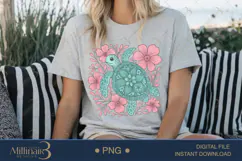 Boho Floral Sea Turtle Watercolor PNG | Ocean Animal Clipart Product Image 4