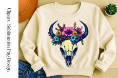 Cute boho floral bull skull watercolor clipart sublimation Product Image 1