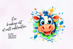 Cute cow breaking out of wall clipart sublimation Product Image 1