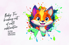 Cute baby fox breaking out of wall clipart sublimation Product Image 1