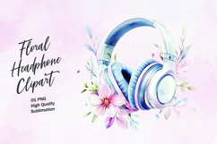 Floral headphone watercolor clipart Product Image 1