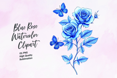 Blue rose with butterfly watercolor clipart sublimation Product Image 1