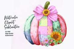 Floral Pumpkin with Bow Watercolor Clipart Sublimation Product Image 1