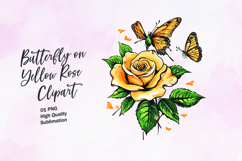 Yellow rose with butterfly watercolor clipart sublimation Product Image 1