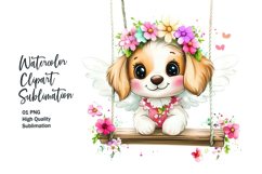 Cute dog sitting in wooden swing clipart png Product Image 1