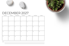 2027 8.5 x 11 Inch Monday to Sunday Calendar Template Product Image 5