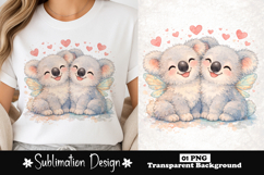 Cute Koala Couple Watercolor Sublimation PNG Product Image 1