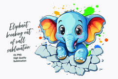 Cute Baby Elephant Breaking Out of Wall Clipart Sublimation Product Image 1