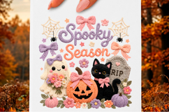 Faux Yarn Spooky Season Cat Pumpkin PNG Product Image 1