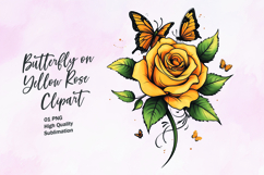 Yellow rose with butterfly watercolor clipart sublimation Product Image 1