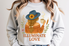 Autumn Girl with Coffee and Sunflower Hat Illustration Product Image 1