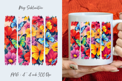 Butterfly on flowers, watercolor stripes, coffee mug Product Image 1