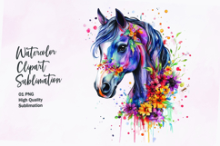 Horse head with flowers watercolor clipart sublimation Product Image 1