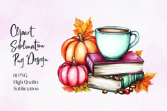Pumpkin Books Coffee Autumn Sublimation PNG Product Image 1