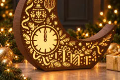 New Year Crescent Moon Lantern SVG - Midnight Clock and Town Product Image 3
