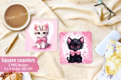 Cute cat Square Coaster | Valentine coaster sublimation png Product Image 1