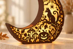Halloween Crescent Moon Light SVG - Witch and Cat - 3mm Product Image 3