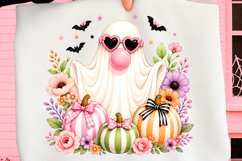 Cute Ghost Halloween Fall Flowers PNG Product Image 1