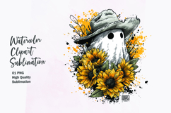 Cute ghost with sunflower watercolor clipart sublimation Product Image 1